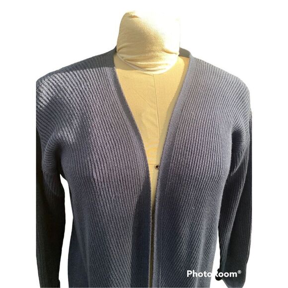 LL Bean Shaker Knit Open Long Cardigan Size M Blue - Picture 6 of 12